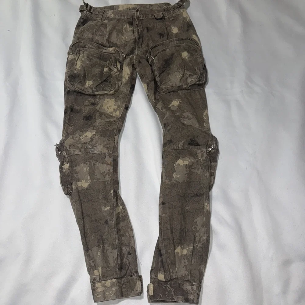 MNML Mens Cotton Relaxed Fit Mid Rise Camo Brown Cargo‎ Paratrooper Pants Small